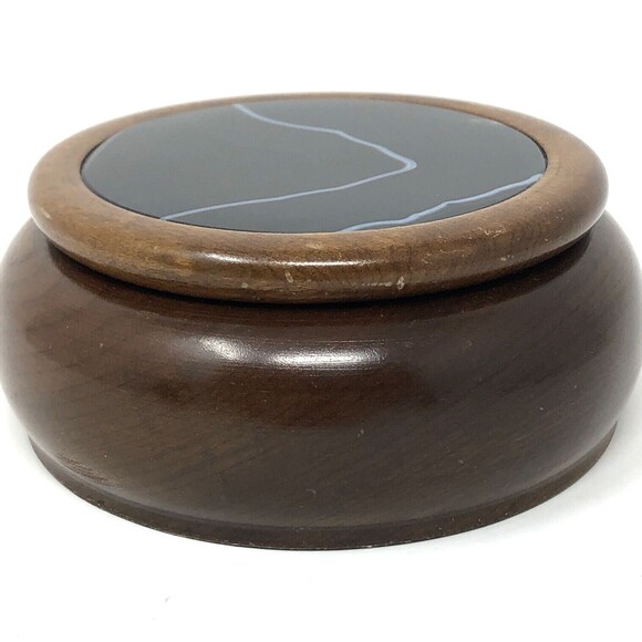 Agate Stone Hand Crafted Wood Trinket Stash Box Inlay Lid Artisan Made in Brazil - Picture 3 of 10